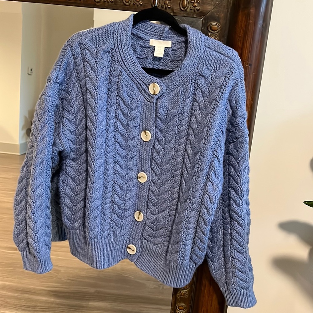 H&M | Blue cable knit cardigan